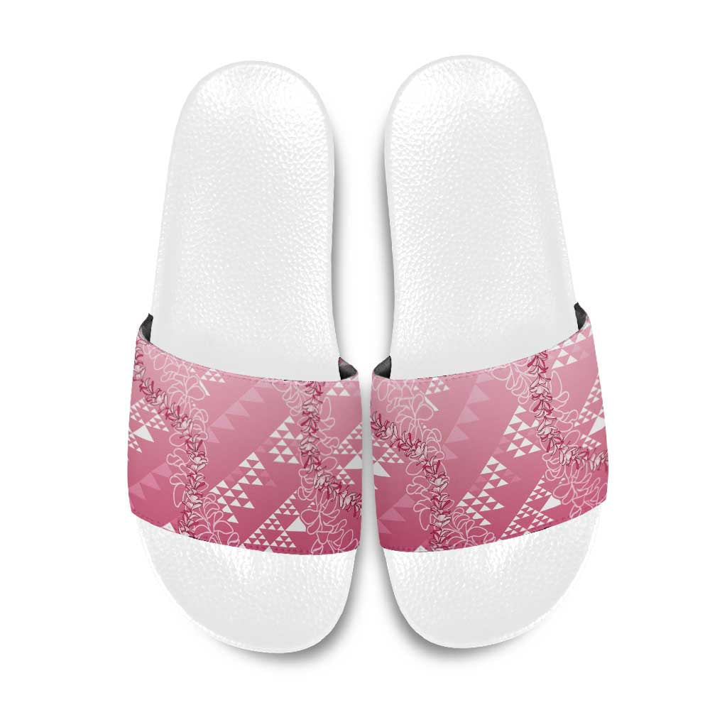 Hawaii Rose Pink Kapa Slide Sandals Vintage 'Ohe Kāpala Motifs Mix Plumeria Leis LT7 Rose Pink - Polynesian Pride