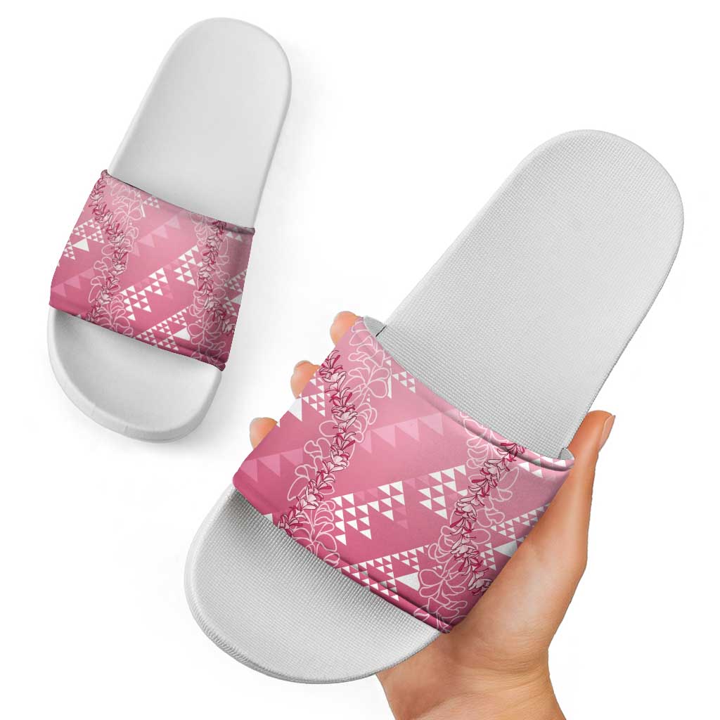 Hawaii Rose Pink Kapa Slide Sandals Vintage 'Ohe Kāpala Motifs Mix Plumeria Leis LT7 - Polynesian Pride