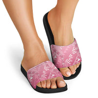 Hawaii Rose Pink Kapa Slide Sandals Vintage 'Ohe Kāpala Motifs Mix Plumeria Leis LT7 - Polynesian Pride