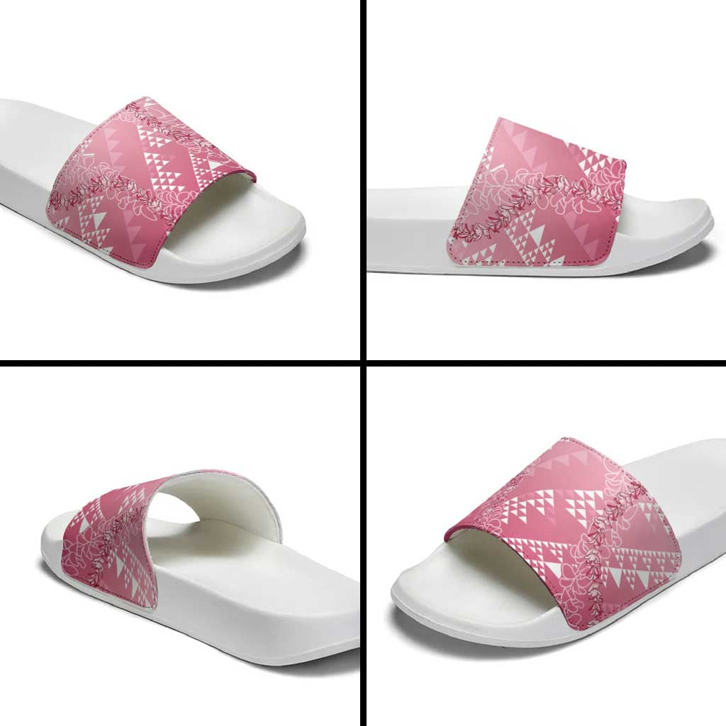 Hawaii Rose Pink Kapa Slide Sandals Vintage 'Ohe Kāpala Motifs Mix Plumeria Leis LT7 - Polynesian Pride