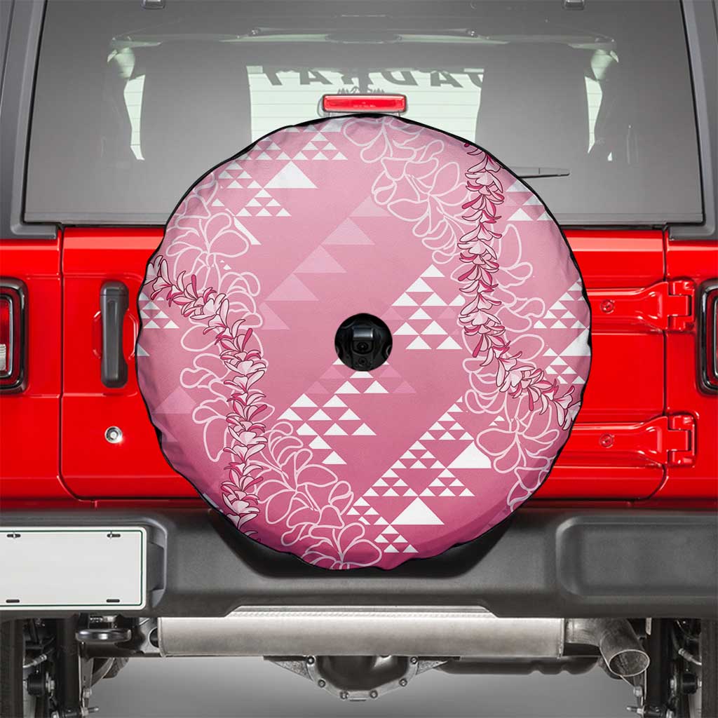 Hawaii Rose Pink Kapa Spare Tire Cover Vintage 'Ohe Kāpala Motifs Mix Plumeria Leis