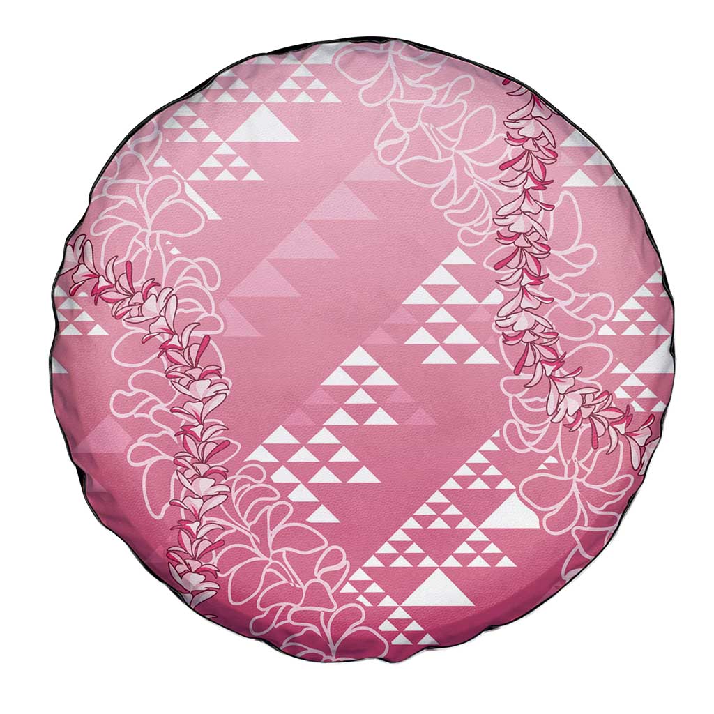 Hawaii Rose Pink Kapa Spare Tire Cover Vintage 'Ohe Kāpala Motifs Mix Plumeria Leis