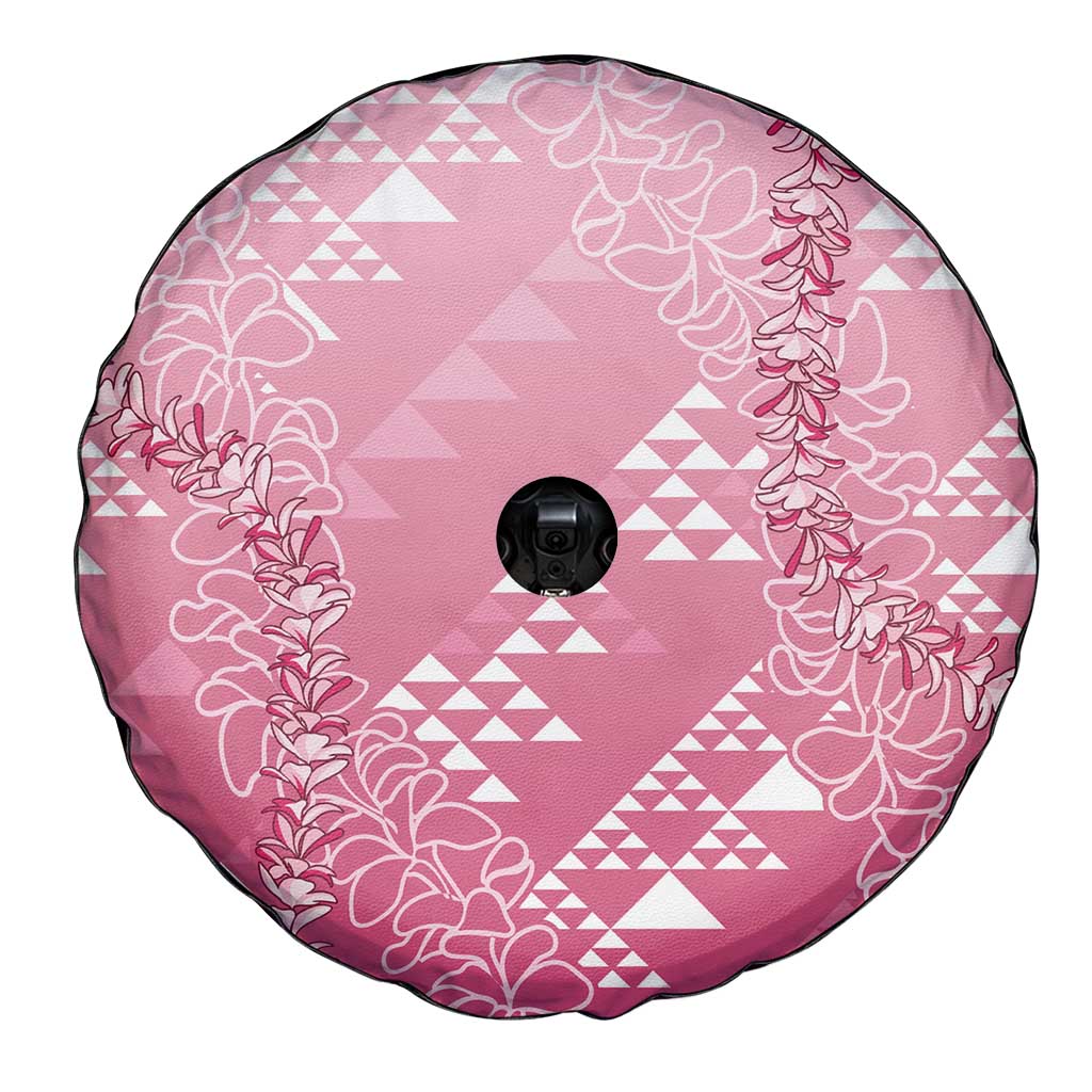 Hawaii Rose Pink Kapa Spare Tire Cover Vintage 'Ohe Kāpala Motifs Mix Plumeria Leis