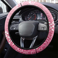 Hawaii Rose Pink Kapa Steering Wheel Cover Vintage 'Ohe Kāpala Motifs Mix Plumeria Leis