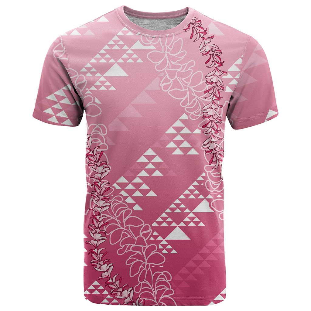Hawaii Rose Pink Kapa T Shirt Vintage 'Ohe Kāpala Motifs Mix Plumeria Leis