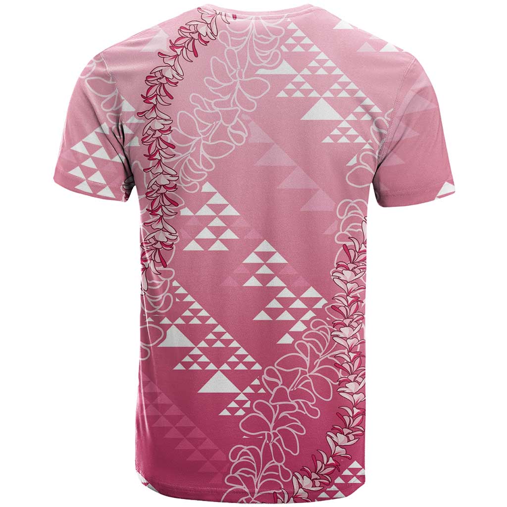 Hawaii Rose Pink Kapa T Shirt Vintage 'Ohe Kāpala Motifs Mix Plumeria Leis
