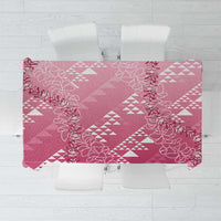 Hawaii Rose Pink Kapa Tablecloth Vintage 'Ohe Kāpala Motifs Mix Plumeria Leis