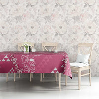 Hawaii Rose Pink Kapa Tablecloth Vintage 'Ohe Kāpala Motifs Mix Plumeria Leis