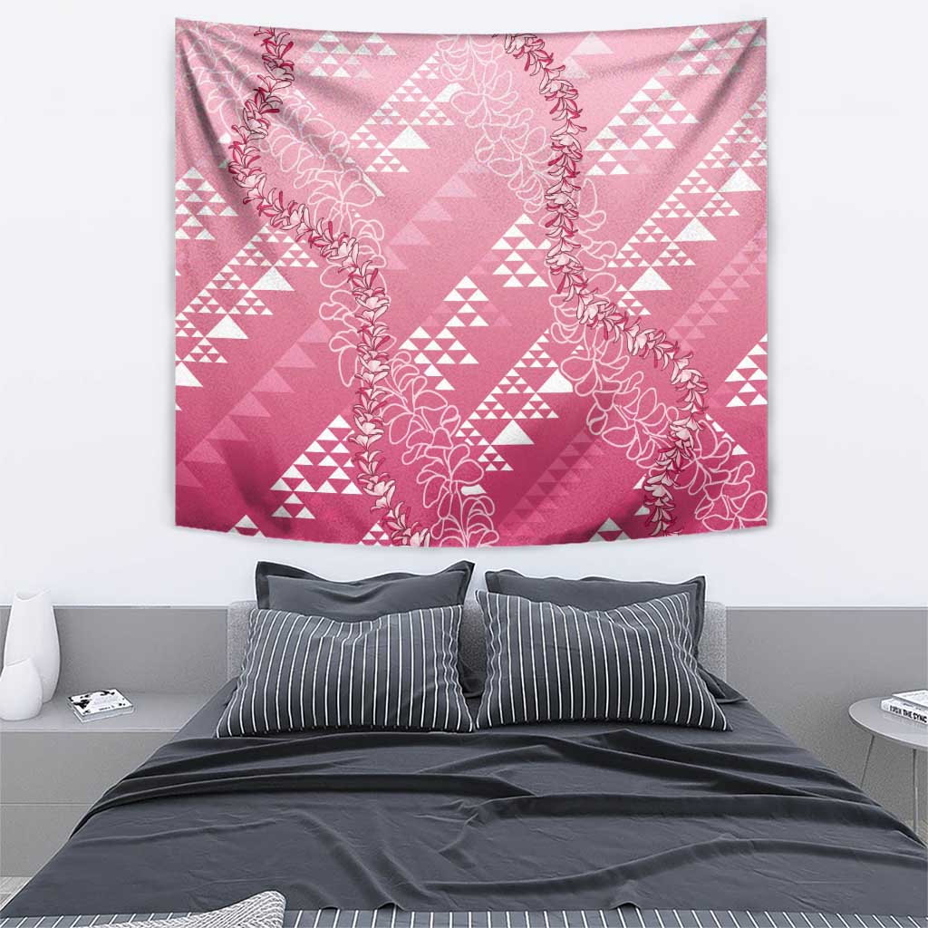Hawaii Rose Pink Kapa Tapestry Vintage 'Ohe Kāpala Motifs Mix Plumeria Leis