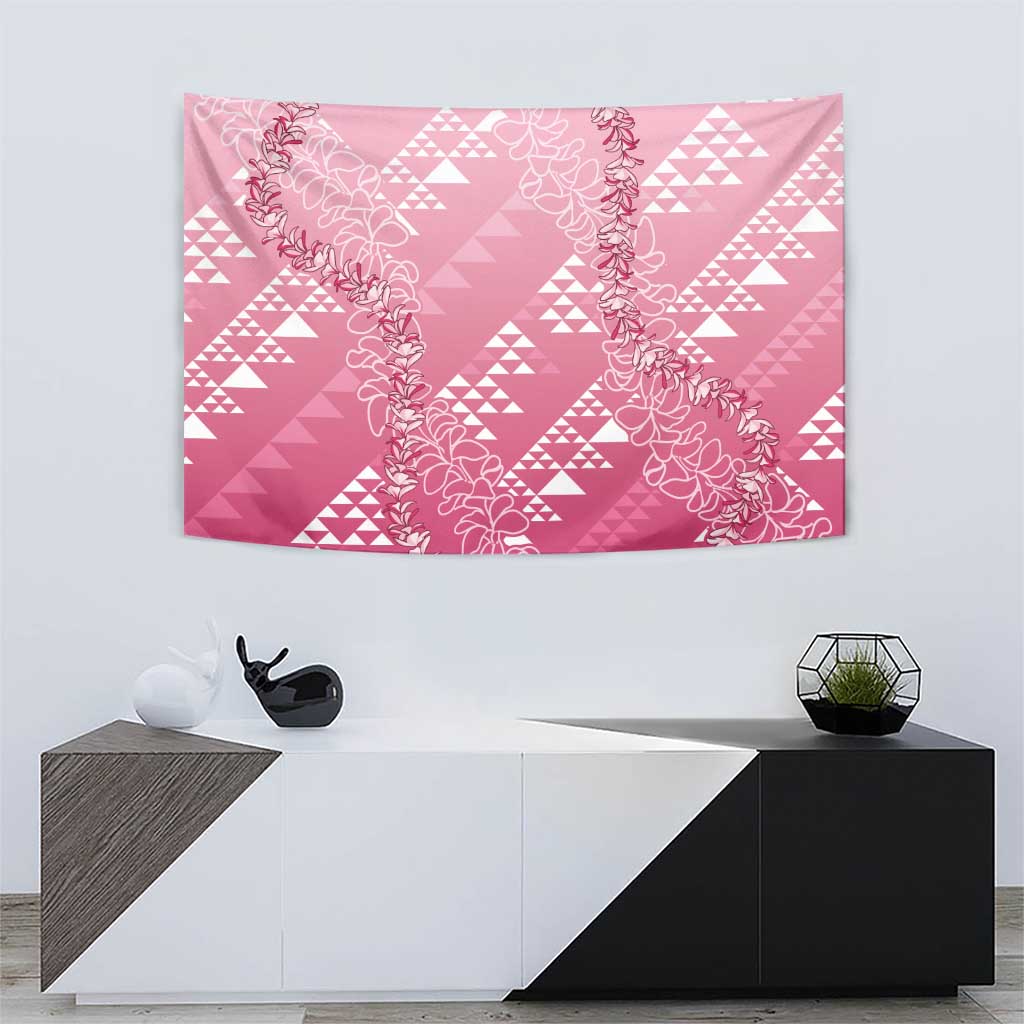 Hawaii Rose Pink Kapa Tapestry Vintage 'Ohe Kāpala Motifs Mix Plumeria Leis