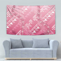 Hawaii Rose Pink Kapa Tapestry Vintage 'Ohe Kāpala Motifs Mix Plumeria Leis