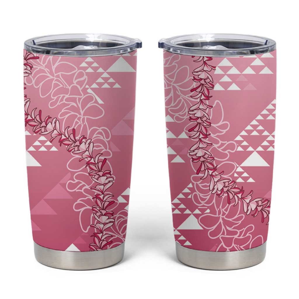 Hawaii Rose Pink Kapa Tumbler Cup Vintage 'Ohe Kāpala Motifs Mix Plumeria Leis