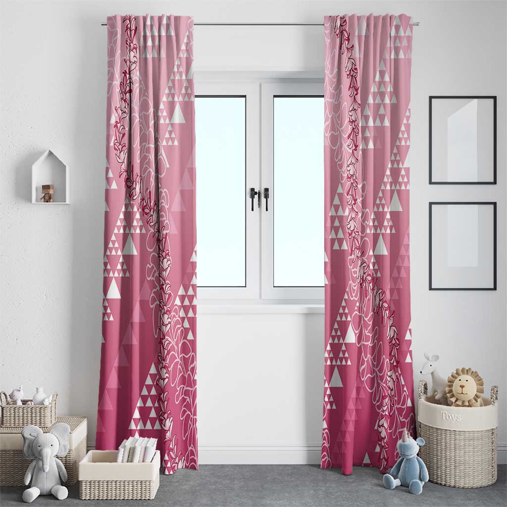 Hawaii Rose Pink Kapa Window Curtain Vintage 'Ohe Kāpala Motifs Mix Plumeria Leis