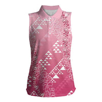 Hawaii Rose Pink Kapa Women Sleeveless Polo Shirt Vintage 'Ohe Kāpala Motifs Mix Plumeria Leis LT7 Female Rose Pink - Polynesian Pride