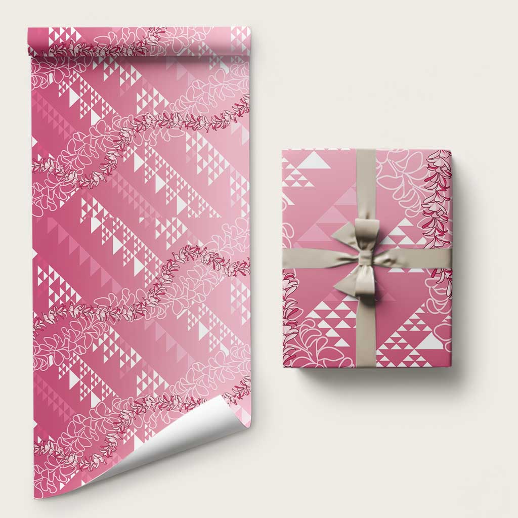 Hawaii Kapa Vintage Motifs Mix Plumeria Leis Wrapping Paper Rose Pink