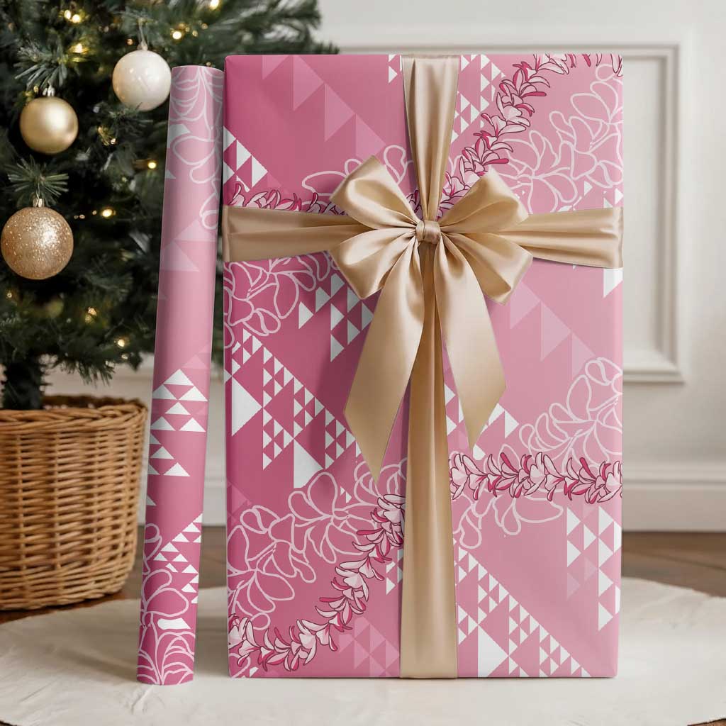 Hawaii Kapa Vintage Motifs Mix Plumeria Leis Wrapping Paper Rose Pink