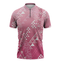Hawaii Rose Pink Kapa Zipper Polo Shirt Vintage 'Ohe Kāpala Motifs Mix Plumeria Leis LT7 Rose Pink - Polynesian Pride
