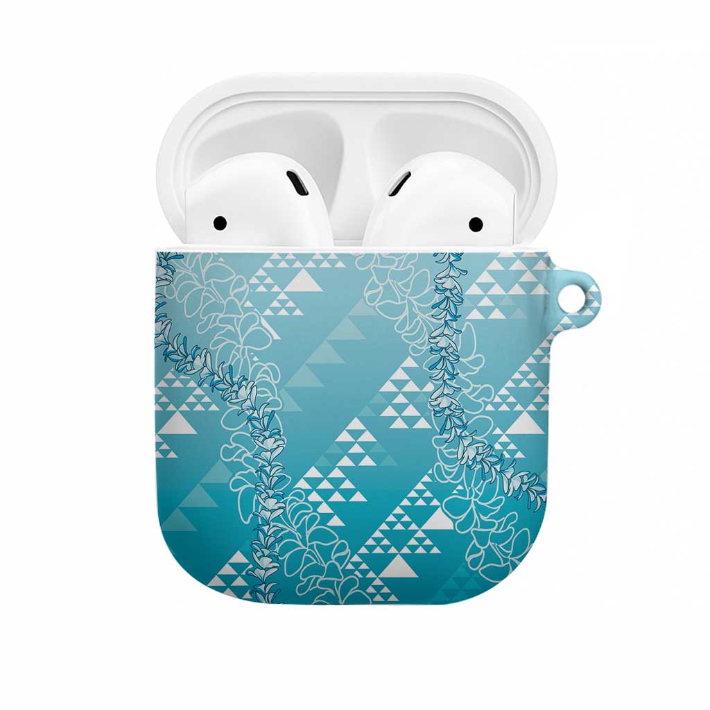Hawaii Turquoise Kapa AirPods Case Vintage 'Ohe Kāpala Motifs Mix Plumeria Leis