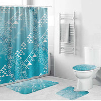 Hawaii Turquoise Kapa Bathroom Set Vintage 'Ohe Kāpala Motifs Mix Plumeria Leis