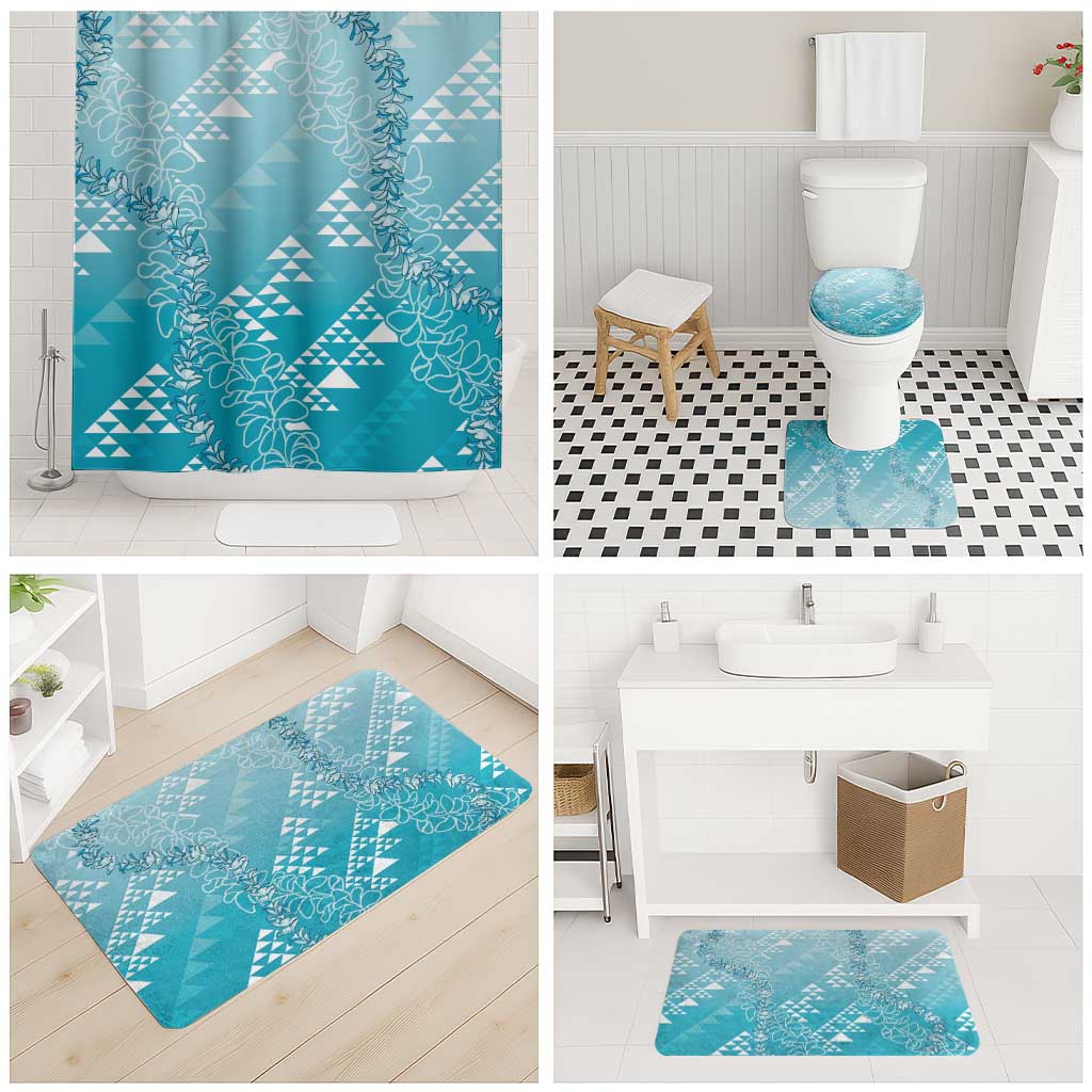 Hawaii Turquoise Kapa Bathroom Set Vintage 'Ohe Kāpala Motifs Mix Plumeria Leis