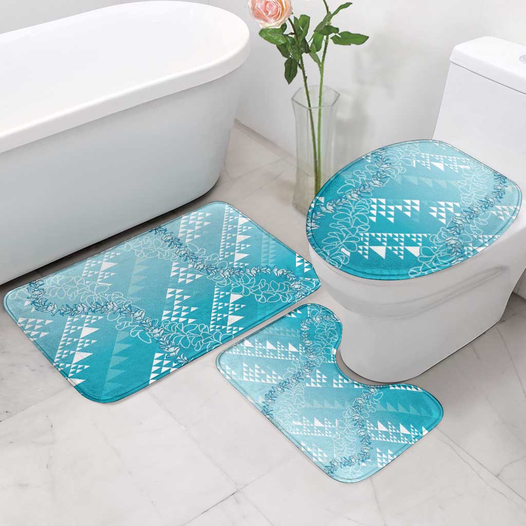 Hawaii Turquoise Kapa Bathroom Set Vintage 'Ohe Kāpala Motifs Mix Plumeria Leis