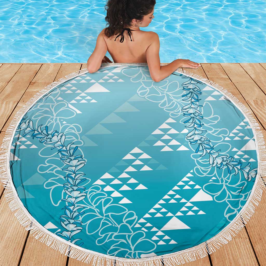 Hawaii Turquoise Kapa Beach Blanket Vintage 'Ohe Kāpala Motifs Mix Plumeria Leis