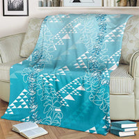 Hawaii Turquoise Kapa Blanket Vintage 'Ohe Kāpala Motifs Mix Plumeria Leis