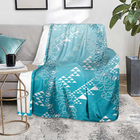 Hawaii Turquoise Kapa Blanket Vintage 'Ohe Kāpala Motifs Mix Plumeria Leis