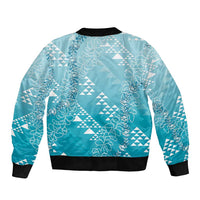 Hawaii Turquoise Kapa Bomber Jacket Vintage 'Ohe Kāpala Motifs Mix Plumeria Leis