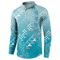 Hawaii Turquoise Kapa Button Sweatshirt Vintage 'Ohe Kāpala Motifs Mix Plumeria Leis