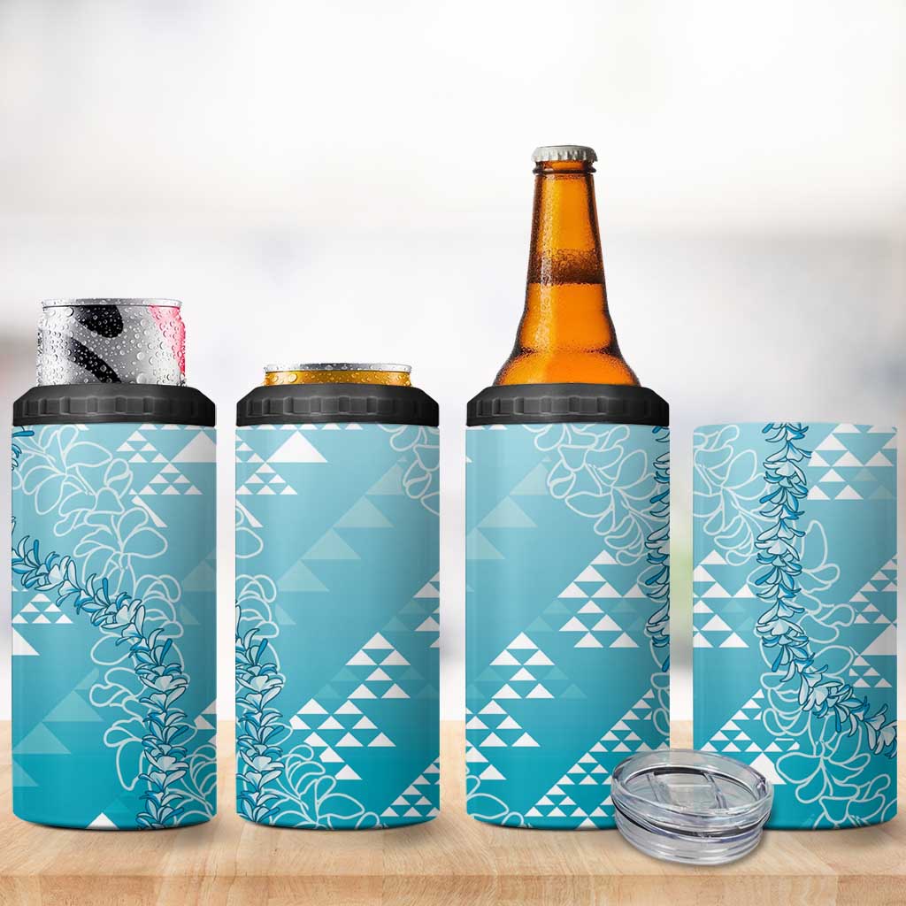 Hawaii Turquoise Kapa 4 in 1 Can Cooler Tumbler Vintage 'Ohe Kāpala Motifs Mix Plumeria Leis LT7 - Polynesian Pride
