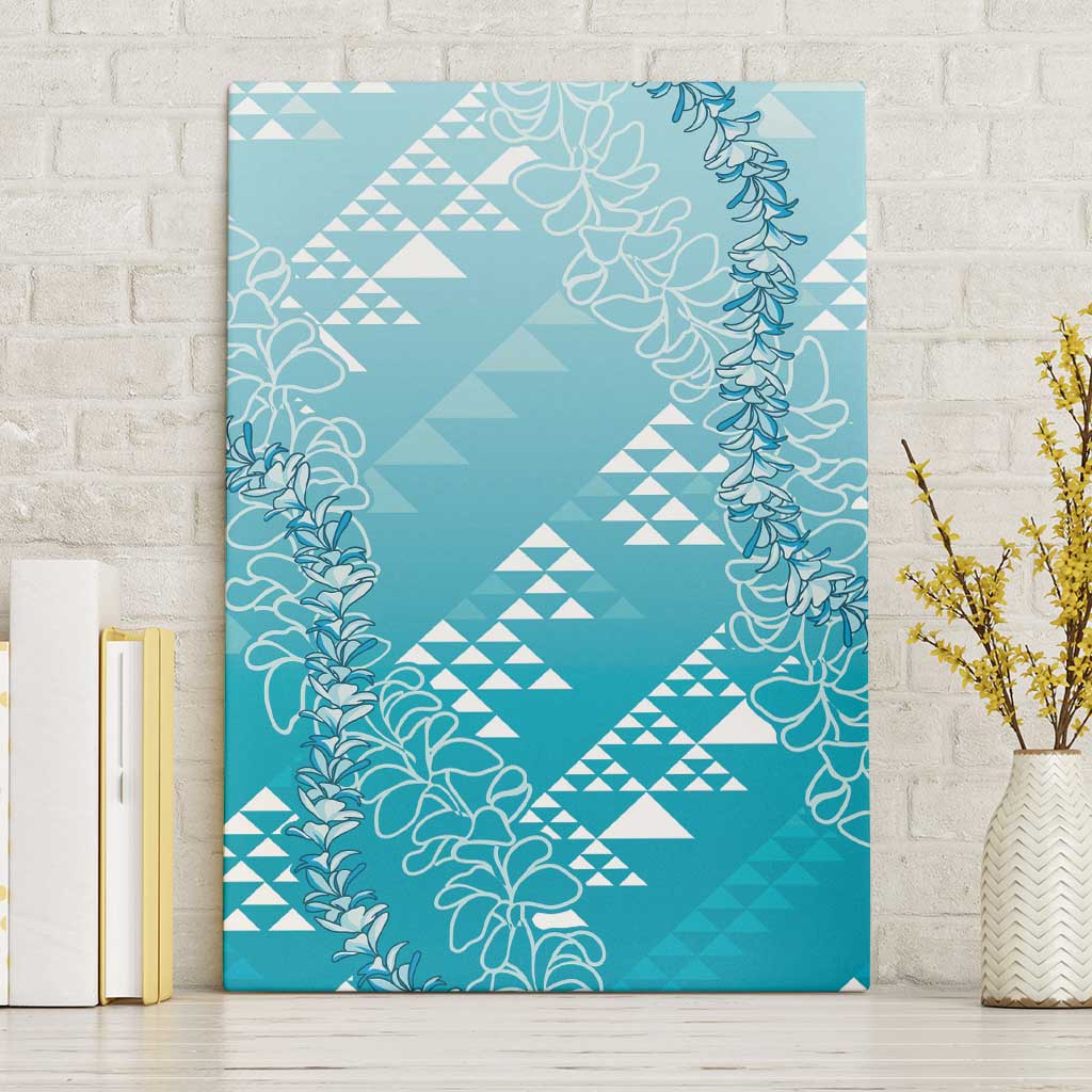 Hawaii Turquoise Kapa Canvas Wall Art Vintage 'Ohe Kāpala Motifs Mix Plumeria Leis