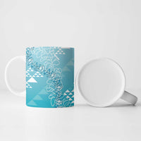Hawaii Turquoise Kapa Ceramic Mug Vintage 'Ohe Kāpala Motifs Mix Plumeria Leis