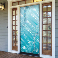 Hawaii Turquoise Kapa Door Cover Vintage 'Ohe Kāpala Motifs Mix Plumeria Leis