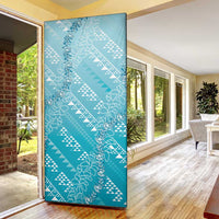 Hawaii Turquoise Kapa Door Cover Vintage 'Ohe Kāpala Motifs Mix Plumeria Leis