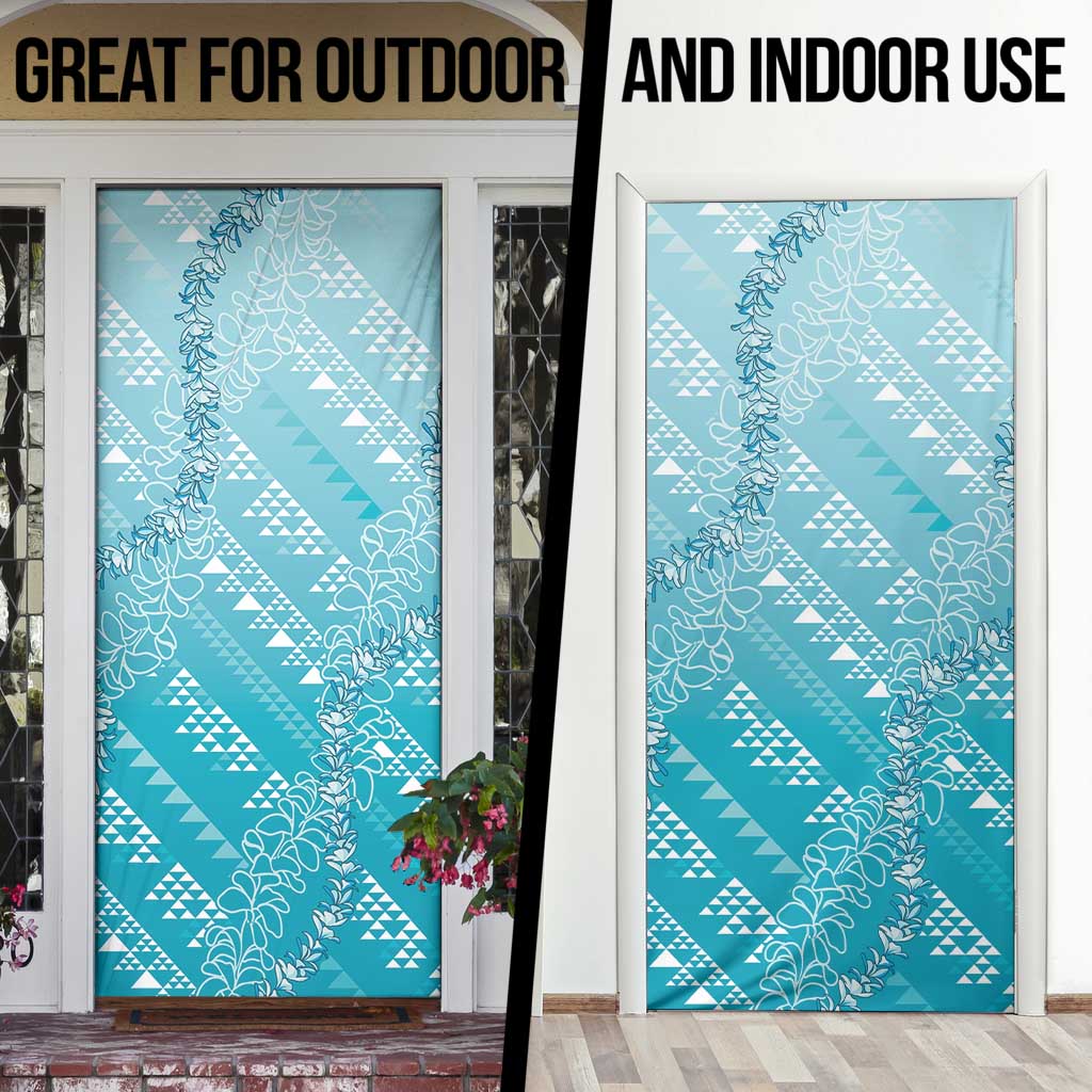 Hawaii Turquoise Kapa Door Cover Vintage 'Ohe Kāpala Motifs Mix Plumeria Leis