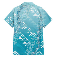 Hawaii Turquoise Kapa Family Matching Long Sleeve Bodycon Dress and Hawaiian Shirt Vintage 'Ohe Kāpala Motifs Mix Plumeria Leis LT7 - Polynesian Pride