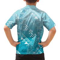 Hawaii Turquoise Kapa Family Matching Puletasi and Hawaiian Shirt Vintage 'Ohe Kāpala Motifs Mix Plumeria Leis LT7 - Polynesian Pride