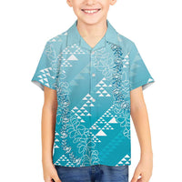 Hawaii Turquoise Kapa Family Matching Puletasi and Hawaiian Shirt Vintage 'Ohe Kāpala Motifs Mix Plumeria Leis LT7 Son's Shirt Turquoise - Polynesian Pride