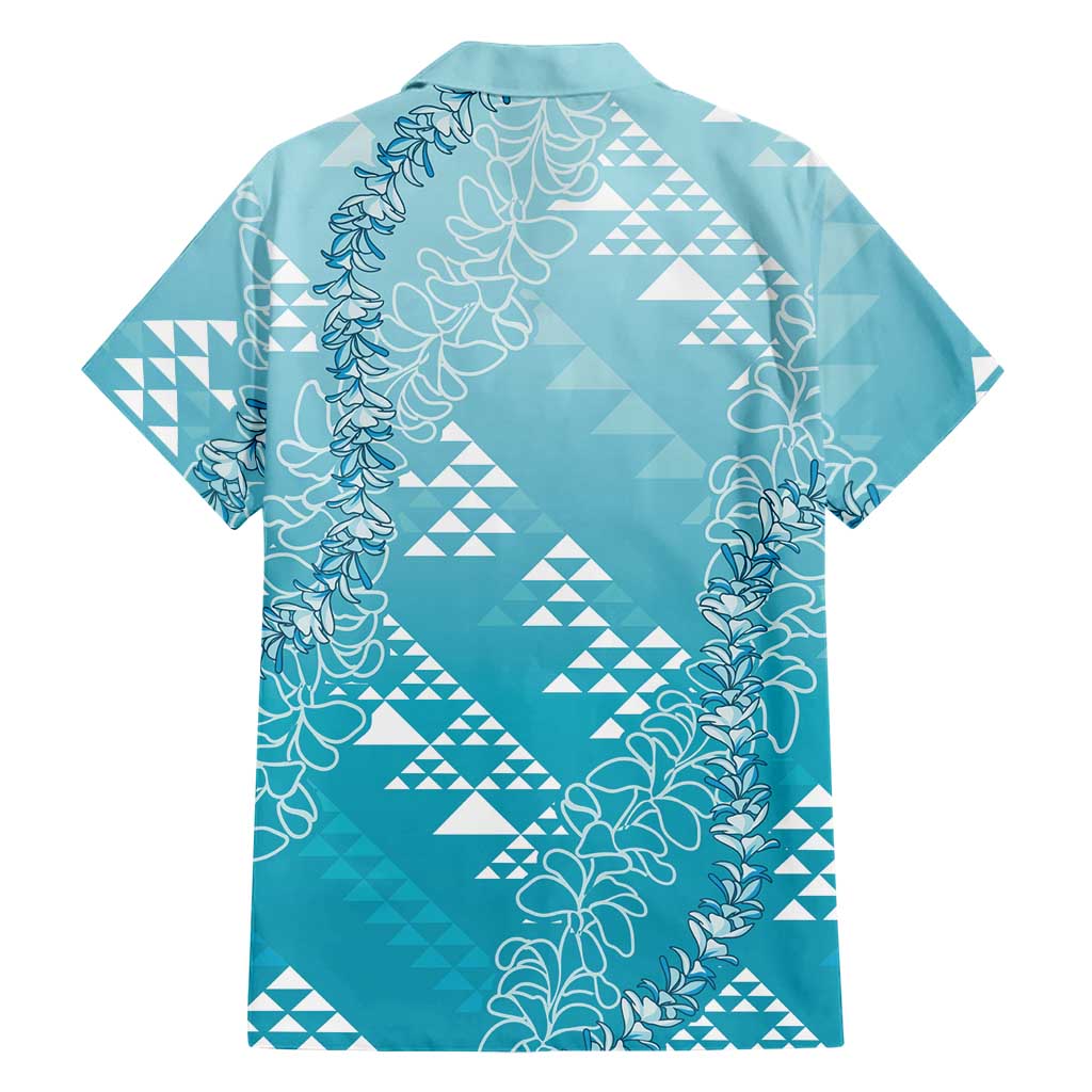 Hawaii Turquoise Kapa Family Matching Summer Maxi Dress and Hawaiian Shirt Vintage 'Ohe Kāpala Motifs Mix Plumeria Leis LT7 - Polynesian Pride