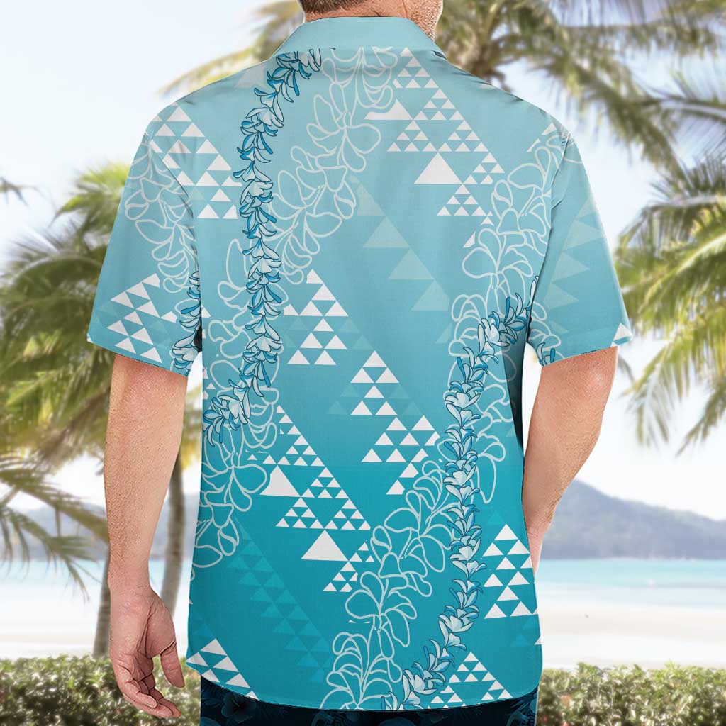 Hawaii Turquoise Kapa Hawaiian Shirt Vintage 'Ohe Kāpala Motifs Mix Plumeria Leis