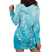 Hawaii Turquoise Kapa Hoodie Dress Vintage 'Ohe Kāpala Motifs Mix Plumeria Leis LT7 - Polynesian Pride