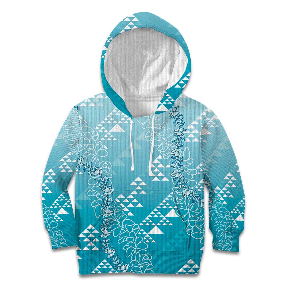 Hawaii Turquoise Kapa Kid Hoodie Vintage 'Ohe Kāpala Motifs Mix Plumeria Leis