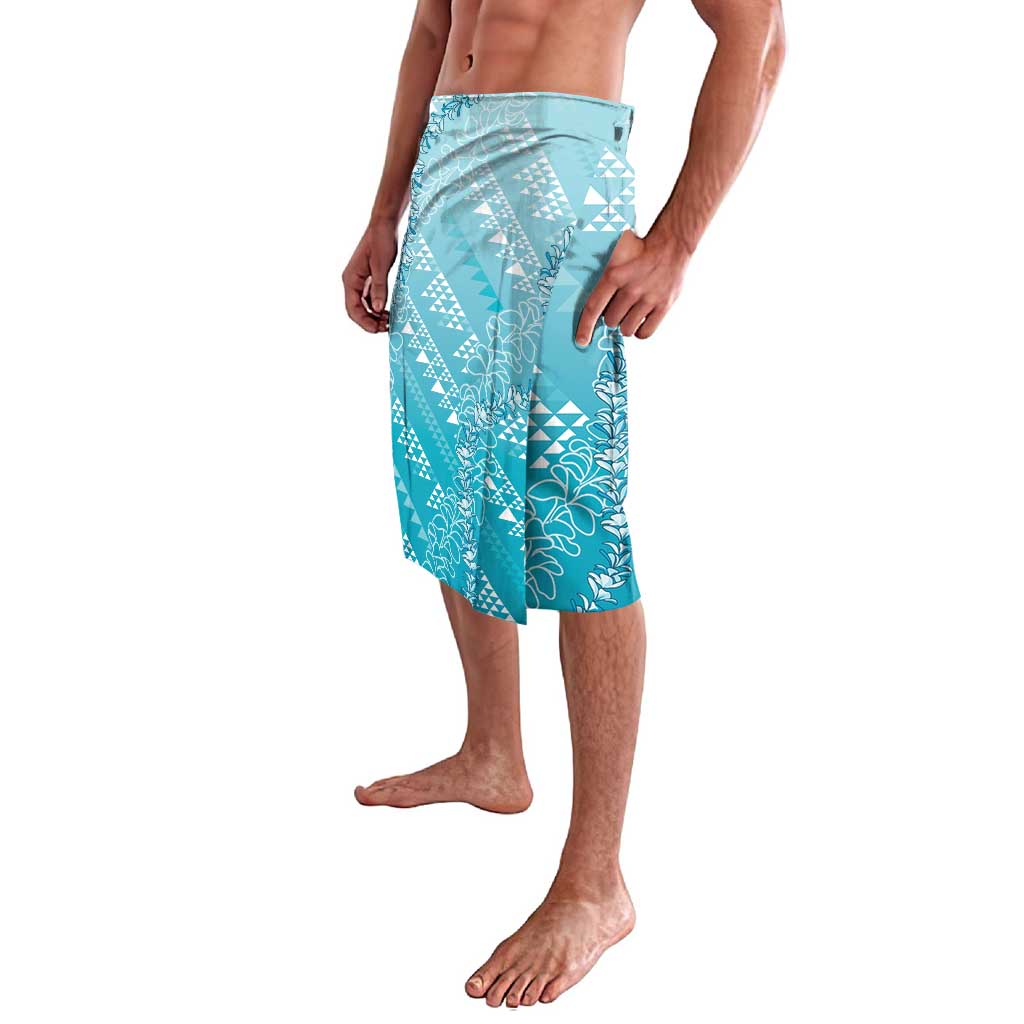 Hawaii Turquoise Kapa Lavalava Vintage 'Ohe Kāpala Motifs Mix Plumeria Leis