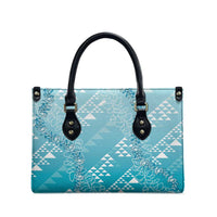 Hawaii Turquoise Kapa Leather Bag Vintage 'Ohe Kāpala Motifs Mix Plumeria Leis