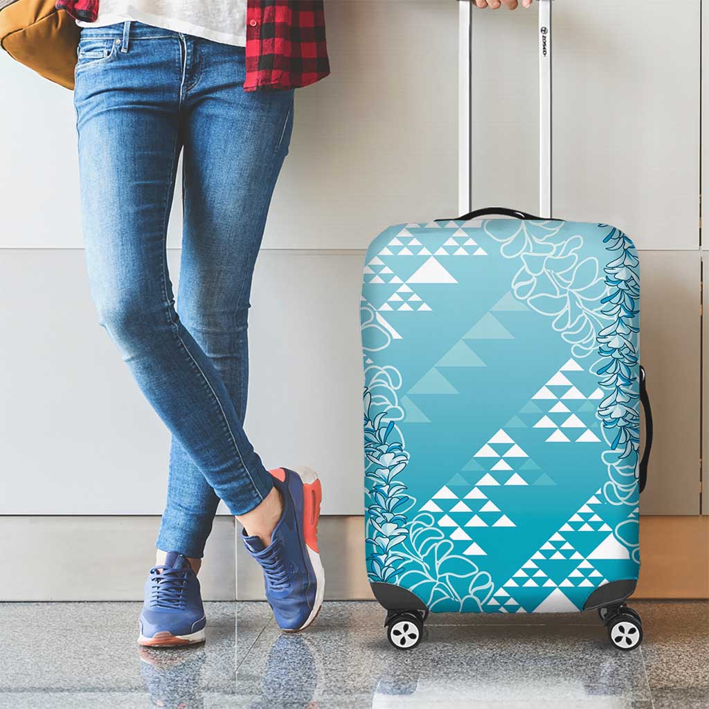 Hawaii Turquoise Kapa Luggage Cover Vintage 'Ohe Kāpala Motifs Mix Plumeria Leis