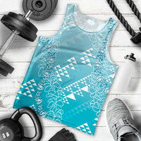 Hawaii Turquoise Kapa Men Tank Top Vintage 'Ohe Kāpala Motifs Mix Plumeria Leis