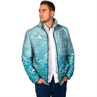 Hawaii Turquoise Kapa Padded Jacket Vintage 'Ohe Kāpala Motifs Mix Plumeria Leis