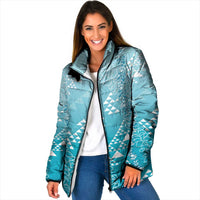 Hawaii Turquoise Kapa Padded Jacket Vintage 'Ohe Kāpala Motifs Mix Plumeria Leis
