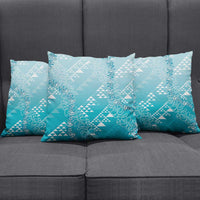 Hawaii Turquoise Kapa Pillow Cover Vintage 'Ohe Kāpala Motifs Mix Plumeria Leis